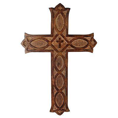 Buy Antique Wooden Wall Hanging | French Cross Plaque - 18" x 12" | Shop Verified Sustainable Wall Decor on Brown Living™