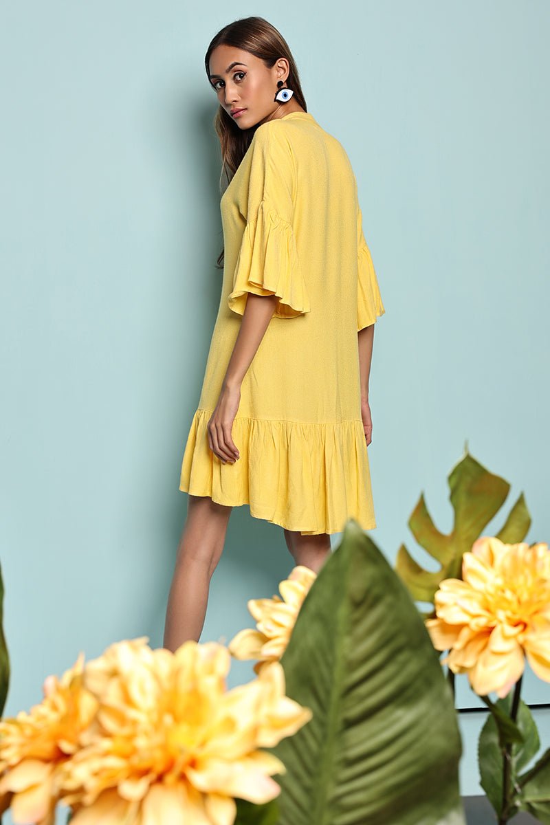 Buy Yellow Ruffle Shirt Dress | Shop Verified Sustainable Womens Dress on Brown Living™