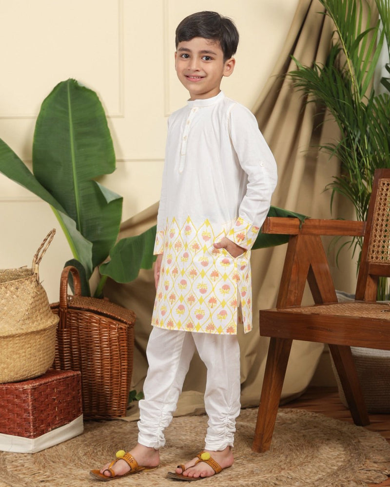 Buy Zahra Boys Hand-Block Printed Ethnic Cotton Kurta Set | Shop Verified Sustainable Kids Ethnic Sets on Brown Living™