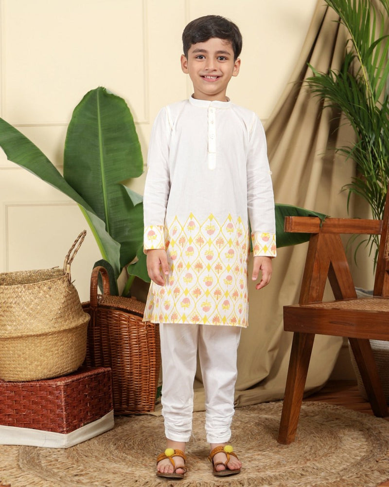 Buy Zahra Boys Hand-Block Printed Ethnic Cotton Kurta Set | Shop Verified Sustainable Kids Ethnic Sets on Brown Living™