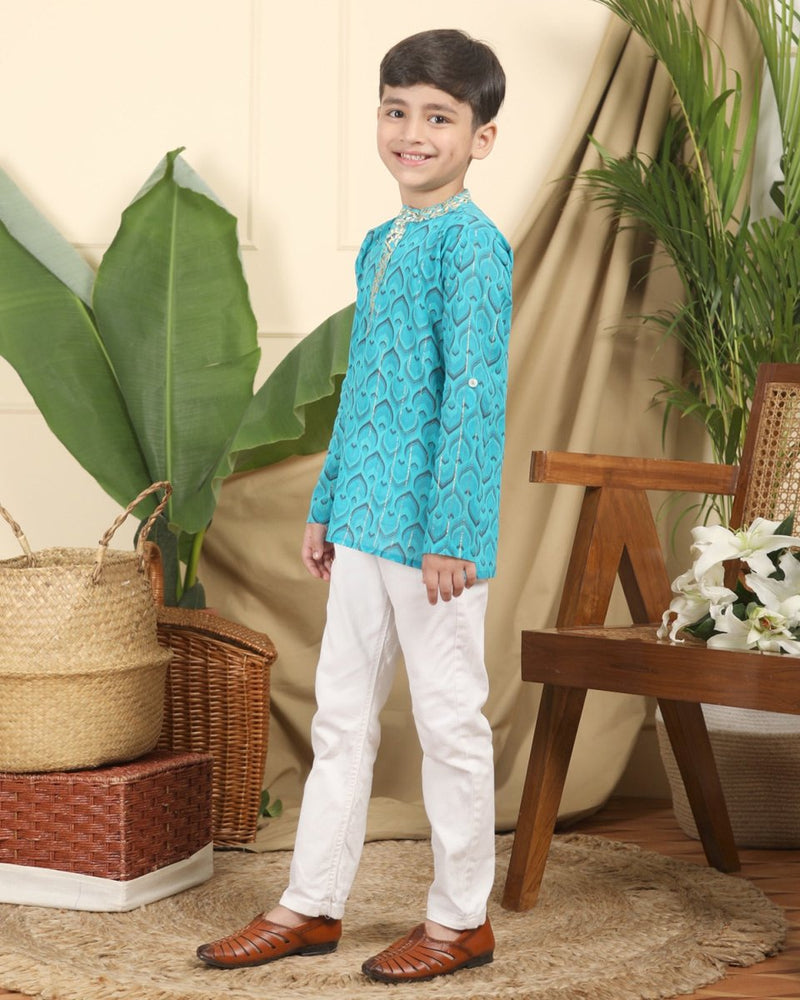 Buy Zarkha Boys Ethnic Embroidered Cotton Short Kurta | Shop Verified Sustainable Kids Ethnic Sets on Brown Living™