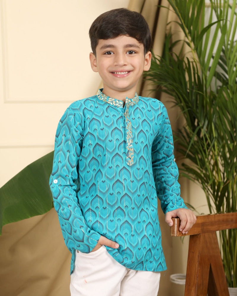 Buy Zarkha Boys Ethnic Embroidered Cotton Short Kurta | Shop Verified Sustainable Kids Ethnic Sets on Brown Living™