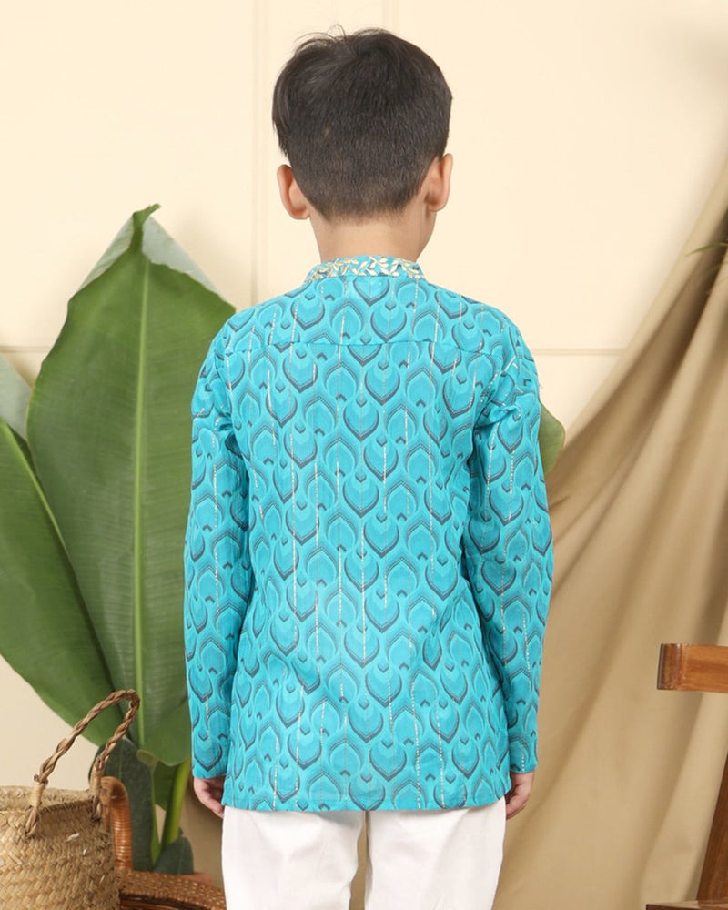 Buy Zarkha Boys Ethnic Embroidered Cotton Short Kurta | Shop Verified Sustainable Kids Ethnic Sets on Brown Living™