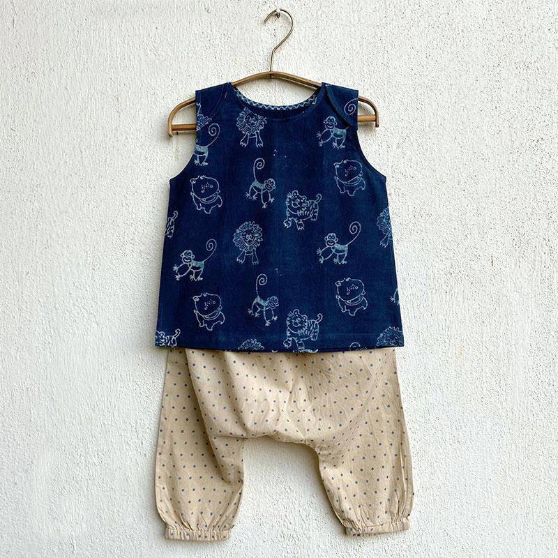 Buy Zoo Jhabla Bag - Zoo Jhabla with Indigo Raidana Pants | Shop Verified Sustainable Kids Daywear Sets on Brown Living™