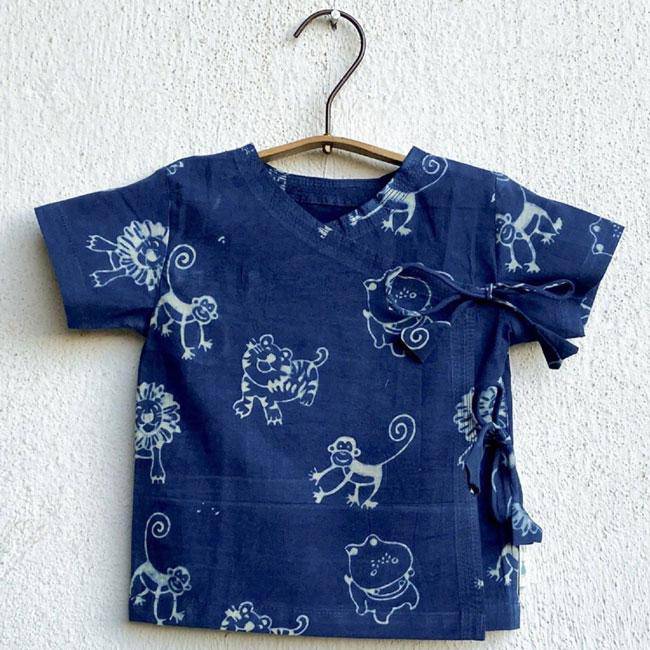 Buy Zoo Print Indigo Angarakha Top with Pants | Shop Verified Sustainable Kids Daywear Sets on Brown Living™